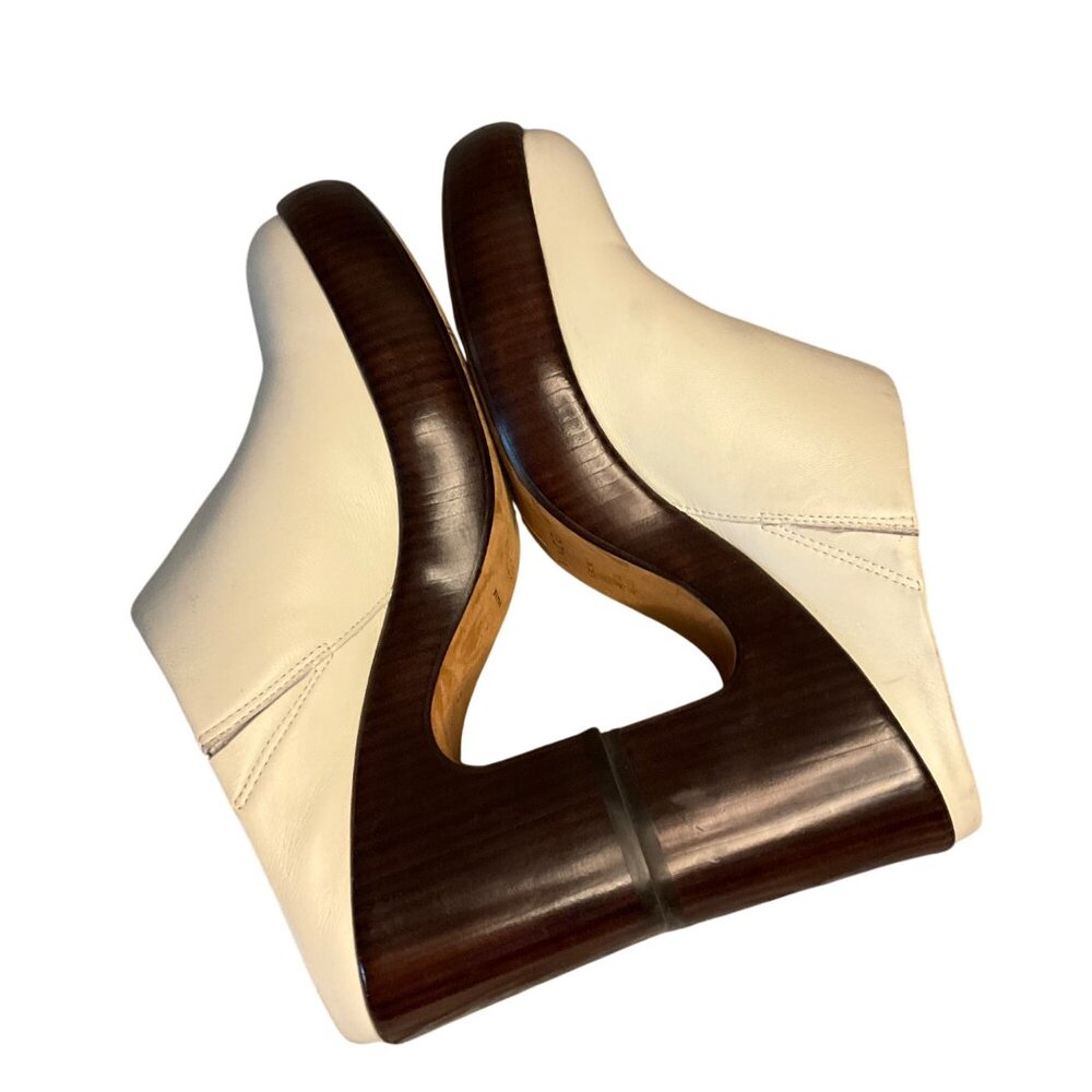 Vince Cream Leather Mules Clogs 7.5 Chunky Wood Heel Slip-On winter white - Picture 2 of 13